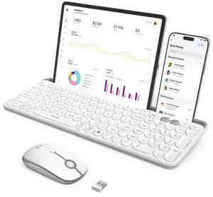 seenda Bluetooth Keyboard and Mouse for iPad, CTU-301 Multi-Device Bluetooth + 2.4G Wireless Keyboard Mouse with Tablet Holder for MacBook/Windows Computer, iOS/Andriod Tablet Phone, White