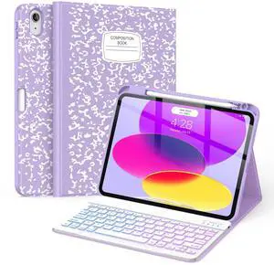 Supveco Keyboard Case for iPad (A16) 11th/10th Generation 11&10.9 Inch with Pencil Holder,7 Colors Backlit Wireless Detachable Folio Keyboard Cover for iPad 11th/10th Gen 2025/2022-Lilac