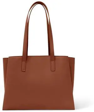 Work Tote Bags for Women 14 Inch - Laptop Tote Bag with Zip Compartments - Large PU Leather Professional Office Purse for Computer Briefcase - Brown