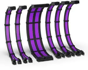EZDIY-FAB PSU Cable Extension Kit,16AWG Power Supply Extension Cable,1x24Pin/2x4+4 EPS/3x6+2 PCI-E,Custom PC Sleeve Cable 300MM with Combs-Black Purple
