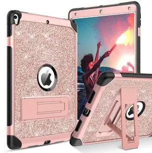 BENTOBEN for iPad Air (3rd Gen) 10.5" 2019 Case, iPad Pro 10.5" 2017 Case,Glitter Sparkly 3 Layers Heavy duty Shockproof Protective Hybrid Hard PC TPU Bumper Kickstand Kids iPad Air 3 Cover, Rose Gold