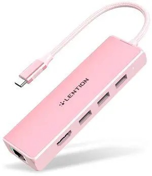 LENTION USB C Hub with 1000Mbps Ethernet Adapter, 4K HDMI, 3 USB 3.0 Port for 2024-2016 MacBook Pro 13/14/15/16, New Mac Air & Surface, Chromebook, More, Stable Driver Certified (CB-C25, Rose Gold)