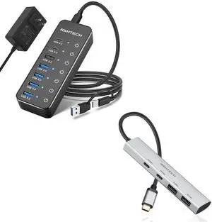 RSHTECH 7-Port Powered USB C Hub 10Gbps with 3 USB 3.2, 4 USB 3.0 Ports + 4 Ports USB A/USB C Hub 10Gbps