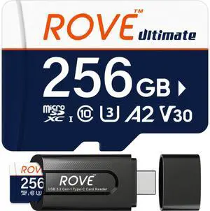ROVE Ultimate Micro SD Card microSDXC 256GB Memory Card with USB 3.2 Type C Card Reader 170MB/s C10, U3, V30, 4K, A2 for Dash Cam, Android Smart Phones, Tablets, Games