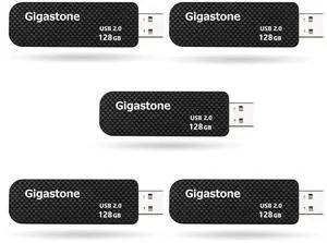 GIGASTONE V30 128GB USB 2.0 Flash Drive 5-Pack, Capless Retractable Design Pen Drive, Carbon Fiber Style, Reliable Performance & Durable