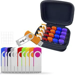 USB Flash Drive 2GB 10 Pack and Flash Drive Case Bundle, Thumb Drive 2 GB Set of 10 with USB Oragnizer Case