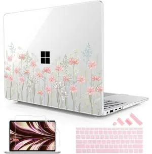 Lepeoac Case for Microsoft Surface Laptop 13.8 inch, 2024 Windows 11 Copilot+ PC, 7th Edition Touchscreen Display, Plastic Hard Shell Case with Keyboard Cover & Screen Protector, Floral C322