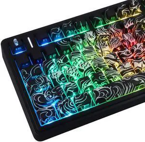 Tsungup Shine Through PBT Keycaps,138 Keys Custom Cool Dragon Pattern Side Printed Keycaps,Cherry Profile Key Caps Keyboard Keycap Set for 60% 65% 75% 80% 100% MX Switches Mechanical Keyboard(Black)
