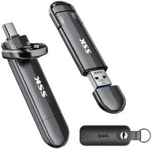 SSK USB Solid State Flash Drive 1TB, External SSD Up to 1000MB/s, Dual Port USB 3.2 Type-C/A, Portable SSD in Zinc Alloy Thumb Drive Stick for iPhone 15/16 Pro, Mac, PC, Android OTG Storage