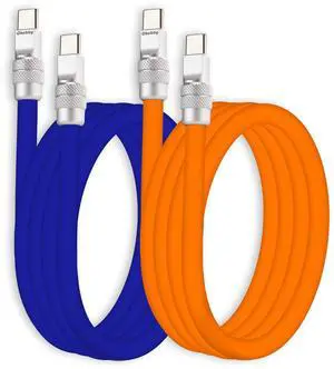 chubbycable Couple Chubby - 2-Pack 240W USB C Cable Extra Thick Silicone Fast Charging Cable Compatible with iPhone 16/15 Series iPad Galaxy Series, Dark Blue+Orange, Type-C to Type-C, 6.6FT