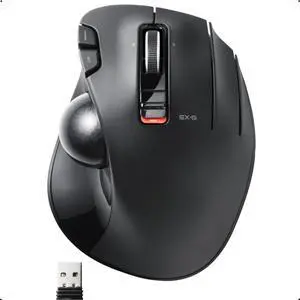 ELECOM EX-G Trackball Mouse, 2.4GHz USB Wireless, Ergonomic Design, Thumb Control, Smooth Roller Ball, Optical Tracking, 6 Programmable Buttons, Tilt Scroll, Computer Mice for Laptop PC, Windows & Mac