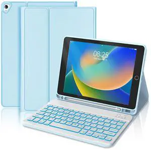 iPad 9th 2021/8th/7th Generation Keyboard Case, BORIYUAN 7 Colors Backlit Detachable Keyboard Slim Folio Smart Cover for iPad 10.2"/iPad Air 10.5"(3rd Gen)/iPad Pro 10.5" with Pencil Holder  Sky Blue