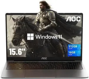 AOC 15.6" Laptop, ntel Quad-Core Processor (Up to 3.6GHz), 16GB RAM, 512GB SSD, Laptops Computer, FHD Screen, Webcam, Light&Thin, Metal Shell, HDMI, Type-C, USB3.2 (2024 Flagship)