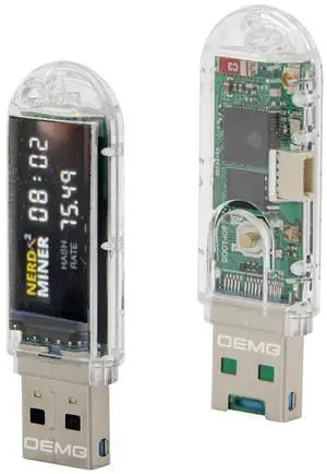 New NerdMiner V2 Dongle USB 70-75KH 1W T-Display S3 Bitcoin Solo Lottery Miner Win 6.25 BTC with Low Power Consumption - WiFi Connection, and USB-A Power (USB-73KH/s)