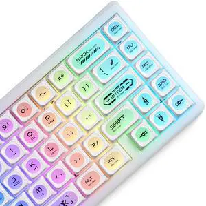 OHY XVX White Shine Through Keycaps for Mechanical Keyboards - 136 Keys White Translucent Cat Eye Design,Cherry MAX Profile, PC+PBT Frosted RGB Keycaps