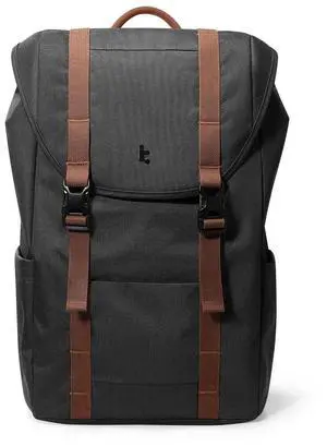 tomtoc Flap Laptop Backpack, Lightweight, Water-Resistant Casual Daypack, Durable Work-pack, Vintage Classic Rucksack for 13-15.6 Inch Laptop, perfect for Campus, Street, 22L Black