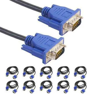 WORLDWIDETRADERS VGA to VGA Cable (6 Feet 10-Pack) VGA to VGA Monitor Cable 1080P Full HD, Male to Male Cord HD15 for Computer PC Monitor Laptop TV Projector (6FT - 10PK)