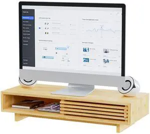 Zri Bamboo Computer Monitor Stand with Drawer, Dual Laptop Stand for Desk,Single Monitor Riser with Storage,Wood Office Desk Organizer & Accessories