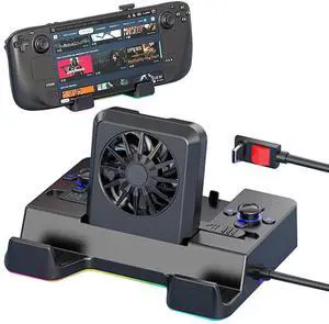 TEFELE Type-c Game Docking Station for Steam Deck/ROG Ally/Switch Game Box, Dual Cooling Fan 4 USB Ports 4K@60HZ, 100w 10Gbps with Projector Screen, USB3.0 Card Reader,1000Mbps