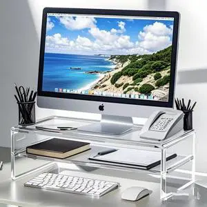 Wymexen Acrylic Monitor Stand - 16/20 inch 2 Tier Riser for iMac, PC, Desktop, Laptop, TV with Storage Shelf, Home Office Desk Organizer (20in)