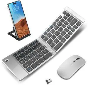 Wireless Foldable & Folding Keyboard and Mouse for iPad, Bluetooth Combo for Business & Travel, Portable Design Compatible with Windows, iOS, Android Tablets, Smartphones, and Laptops.