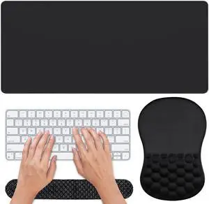 3 in 1 Set Ergonomic Mouse Pad with Wrist Rest, Keyboard Wrist Rest, Non-Slip Desk Pad, Memory Foam Breathable Support for Prolonged Typing and Mouse Use, Relief from Wrist Fatigue Jamboa