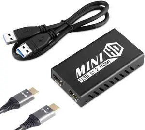 Unstincer USB 3.0 to Dual HDMI Adapter,Compatible with Windows ChromeBook MacBook,Support 3.5mm Jack Stereo Output Expand 2 Different Display Screens (Dual HDMI Adapter)