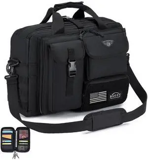 BAGZY Tactical Messenger Bag for Men Tactical Briefcase Flight Bags for Pilots Waterproof Laptop Bag 15.6 Inch Professional Oxford Work Bags for Teacher Business Office Travel Police Duty Black
