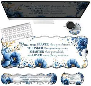 4-in-1 XXL Gaming Mouse Pad Set (31.5"x11.8") with Keyboard Wrist Rest,Mouse Wrist Support & Coaster,Non-Slip Desk Mat for OfficeHomeGaming,Bule Flower Quotes 4-in-1 XXL Gaming Mouse Pad Set (31.5"x11.8") with Keyboard Wrist Rest,Mouse Wrist Support & Coaster,Non-Slip Desk Mat for OfficeHomeGaming,Bule Flower Quotes