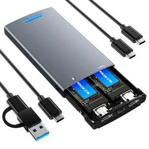 Dual Bay Raid SSD Enclosure, 20Gbps M.2 NVMe SSD Enclosure with Clone Mode & Raid 0/1 & JBOD Mode, Compatible to NVMe & SATA, Offline Duplicator Dual Bay Raid SSD Enclosure, 20Gbps M.2 NVMe SSD Enclosure with Clone Mode & Raid 0/1 & JBOD Mode, Compatible to NVMe & SATA, Offline Duplicator