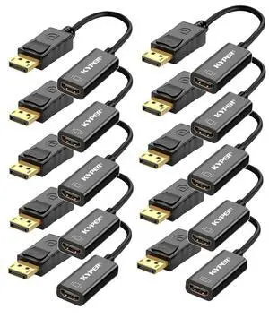 Kyper USKyper-594K (10 Pack) 4K DisplayPort to HDMI Cable, 24K Gold Plated, Uni-Directional Passive Adapter, Compatible with HP, NVIDIA, Dell, PC, Laptop, Monitor, HDTV, Projector Kyper USKyper-594K (10 Pack) 4K DisplayPort to HDMI Cable, 24K Gold Plated, Uni-Directional Passive Adapter, Compatible with HP, NVIDIA, Dell, PC, Laptop, Monitor, HDTV, Projector