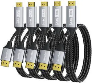 SWITCHFLUX 5Pack DisplayPort to HDMI Cable 3Ft (4K@60Hz,1440P/2K@120Hz) Uni-Directional Display Port 1.2 to HDMI 2.0 Braided Cord,DP to HDMI Compatible with AMD,NVIDIA,Desktops,and Gaming Monitors SWITCHFLUX 5Pack DisplayPort to HDMI Cable 3Ft (4K@60Hz,1440P/2K@120Hz) Uni-Directional Display Port 1.2 to HDMI 2.0 Braided Cord,DP to HDMI Compatible with AMD,NVIDIA,Desktops,and Gaming Monitors