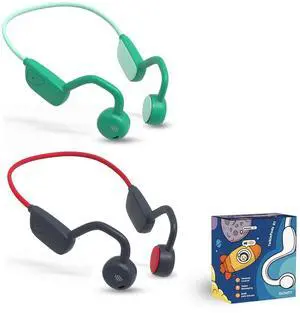 Giznity 2Pack Kids Bluetooth Headphones, Air Conduction Open-Ear Headphones, Mic/Touch, 85dB Limit, Parental Control, Lightweight, Rugged & Durable, IP54/20H, for School/Travel - (Green & Navy Red) Giznity 2Pack Kids Bluetooth Headphones, Air Conduction Open-Ear Headphones, Mic/Touch, 85dB Limit, Parental Control, Lightweight, Rugged & Durable, IP54/20H, for School/Travel - (Green & Navy Red)