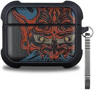 Patterit for AirPods Pro 3 Case, Shockproof Wooden Cover with Quick Released Keychain for AirPods Pro Case 3rd Generation (2025) Compatible with Wireless Charging, (Oni Mask Patterit for AirPods Pro 3 Case, Shockproof Wooden Cover with Quick Released Keychain for AirPods Pro Case 3rd Generation (2025) Compatible with Wireless Charging, (Oni Mask