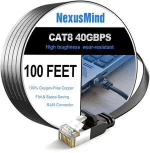 NexusMind Cat 8 Ethernet Cable 100 ft, 40Gbps High Speed, 2000MHz Bandwidth, Low Signal Loss, Stable Connection for Router, Gaming Console, Modem, PC (100ft, Black) NexusMind Cat 8 Ethernet Cable 100 ft, 40Gbps High Speed, 2000MHz Bandwidth, Low Signal Loss, Stable Connection for Router, Gaming Console, Modem, PC (100ft, Black)