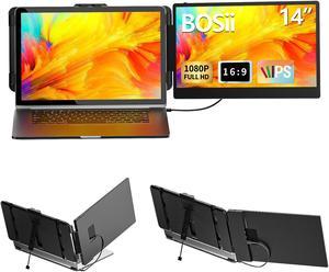 BOSII 14" Portable IPS FHD Monitor - HDMI/USB-A/Type-C, Extend Your Laptop Display (Max Length: 15.94") - Windows, Mac, Travel, Gaming, Work