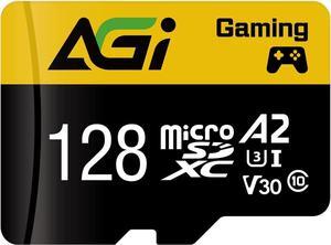AGI 128GB TF138 MicroSDXC Memory Card C10 U3 V30 A2 Micro SD (R/W Speed up to 98/70 MBs) SD Card Adapter is accompanied for Using with DSLRs, camcorders and Other SD-Compatible Devices