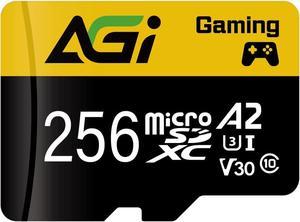 AGI 256GB TF138 MicroSDXC Memory Card C10 U3 V30 A2 Micro SD (R/W Speed up to 98/70 MBs) SD Card Adapter is accompanied for Using with DSLRs, camcorders and Other SD-Compatible Devices