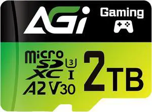 AGI 2TB TF138 MicroSD Memory, High-Capacity Storage Suit for Gaming. MicroSDXC A2 U3 V30 4K UHS-I U3 (Read Speed up to 170 MB/s, Write Speed up to 160 MB/s) with SD Card Adapter