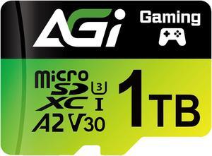 AGI 1TB TF138 MicroSD Memory, High-Capacity Storage Suit for Gaming. MicroSDXC A2 U3 V30 4K UHS-I U3 (Read Speed up to 170 MB/s, Write Speed up to 160 MB/s) with SD Card Adapter