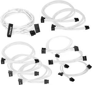 X-Enlazar Type-A 90 Degree L-Angled Patent Individual Sleeved 9pcs Cable Kit for Corsair Power Supply (White) (Not Suitable For Shift Series)