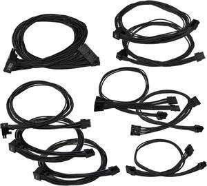 X-Enlazar Type-A 90 Degree L-Angled Patent Individual Sleeved Replacement Modular PSU Cable 9pcs Cable Kit for Thermaltake Power Supply (Black)