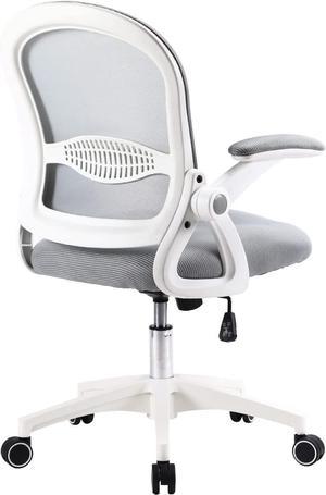 Home Office Chair Ergonomic Desk Chair Adjustable Height Mesh Computer Chair Swivel Task Chair with Flip-up Armrests (Grey/White)