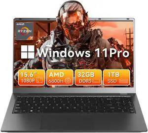 BRENUC 15.6" Gaming Laptop AMD Ryzen 7 6800H 3.2-4.7GHz, 32GB DDR5 RAM(Dual Channel SODlMMx2), 1TB M.2 NVMe SSD, Windows 11 Pro Laptop Computer, Metal Case