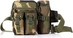 Camouflage Tactical Multi-purpose Kettle Waist Bag Sports Water Bottle Pocket Canvas Unisex Fanny Hip Purse Travel Running Woodland