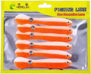 6Pcs Soft Bionic Swimming Fishing Lures Loach Artificial Bait with Rotating Spins Tail Slow Sinking Bass Swimbaits Simulation Saltwater Freshwater Fake Baits for Pike Trout(10colors can choose) Orange