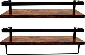 Floating Shelves, Wall Mounted Storage Shelves, Wall Shelf for Kitchen/Bathroom/Bedroom, Bathroom Shelf with Towel Bar, Storage Sturdy Structure & Decoration, Floating Shelves for Wall Set of 2