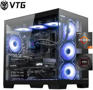 VTG Gaming Desktop PC , Ryzen5 9600X, Radeon RX 9060XT 16G ,MSI B650M 32GB DDR5 1TB NVMe SSD, 650W GOLD PSU, Wi-Fi,360 Liquid Cooler,ARGB Fans , Windows 11 Home 64-bit ,Prebuilt Gaming Pc New computer