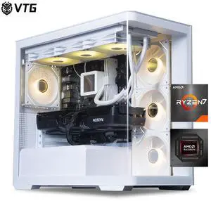 VTG Vertium Gaming Desktop PC,AMD Ryzen7 7800X3D,Radeon RX 9070XT 16G,32GB DDR5 1TB NVMe SSD,850W GOLD PSU, Wi-Fi,360 Liquid Cooler,ARGB Fans , Windows 11 Home,White Prebuilt Gaming Pc New computer