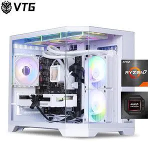 VTG Valkin Gaming Desktop PC , AMD Ryzen7 9700X,Radeon RX 9060XT 16G,32GB DDR5 1TB NVMe SSD,650W GOLD PSU,Wi-Fi,240 Liquid Cooler,ARGB Fans,Windows 11 Home,White Prebuilt Gaming Pc New computer